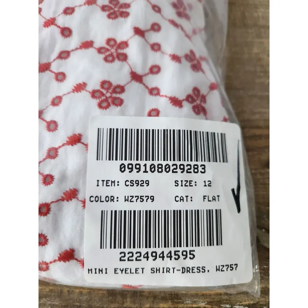 NWT J. Crew Mini Eyelet Shirt-Dress Crimson On White Eyelet Preppy Classic 12